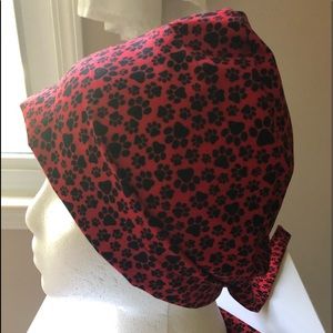 New scrub cap hat in Dog paw print fabric.